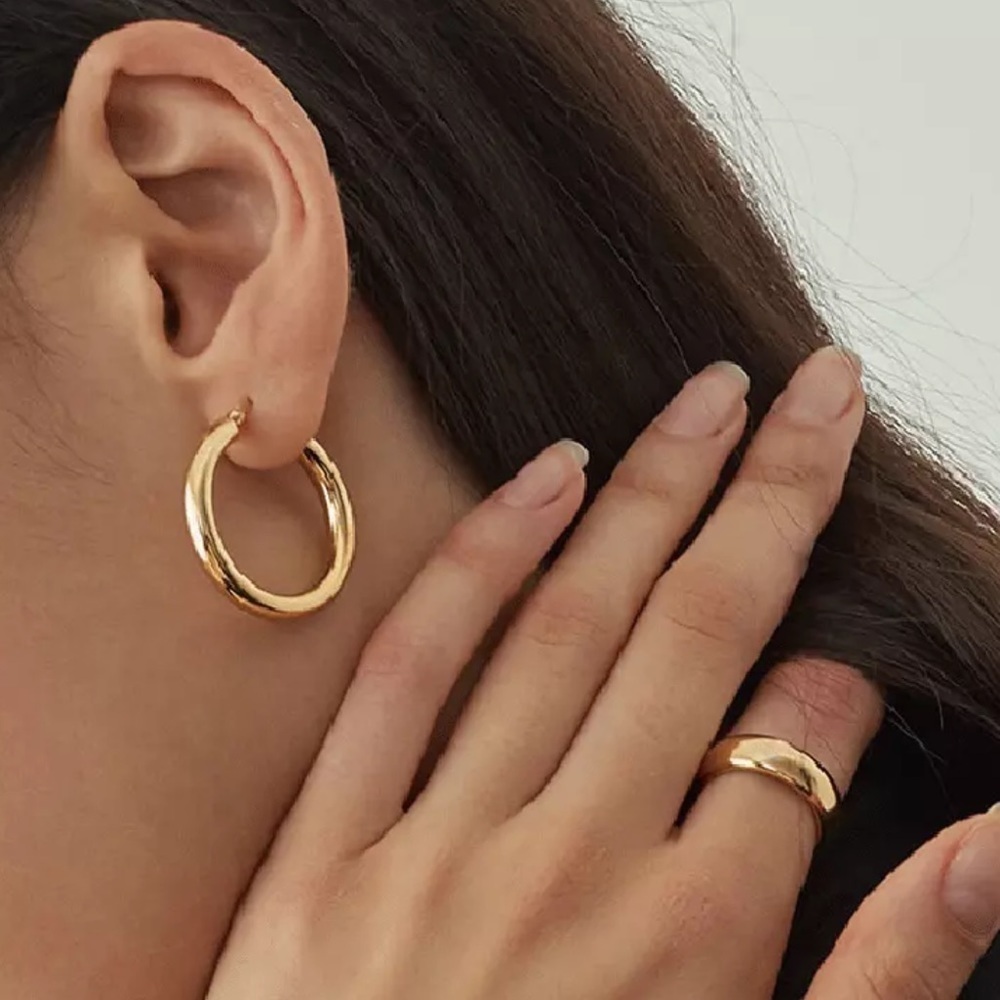 New gold plated chunky tube hoop earrings